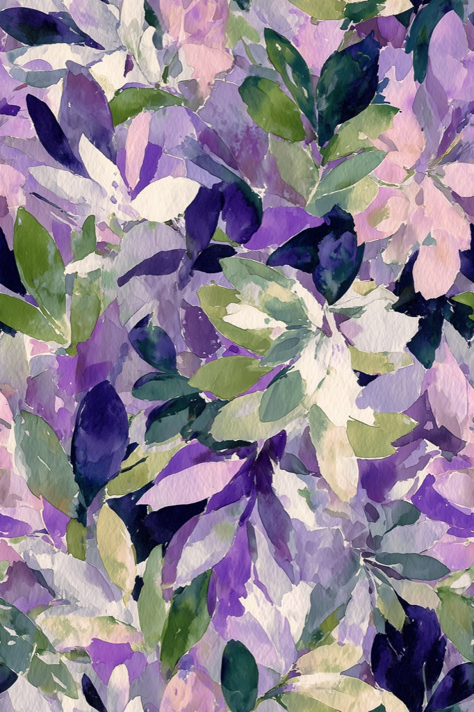 Vibrant Purple and Green Leafy Floral Wallpaper pattern artwork