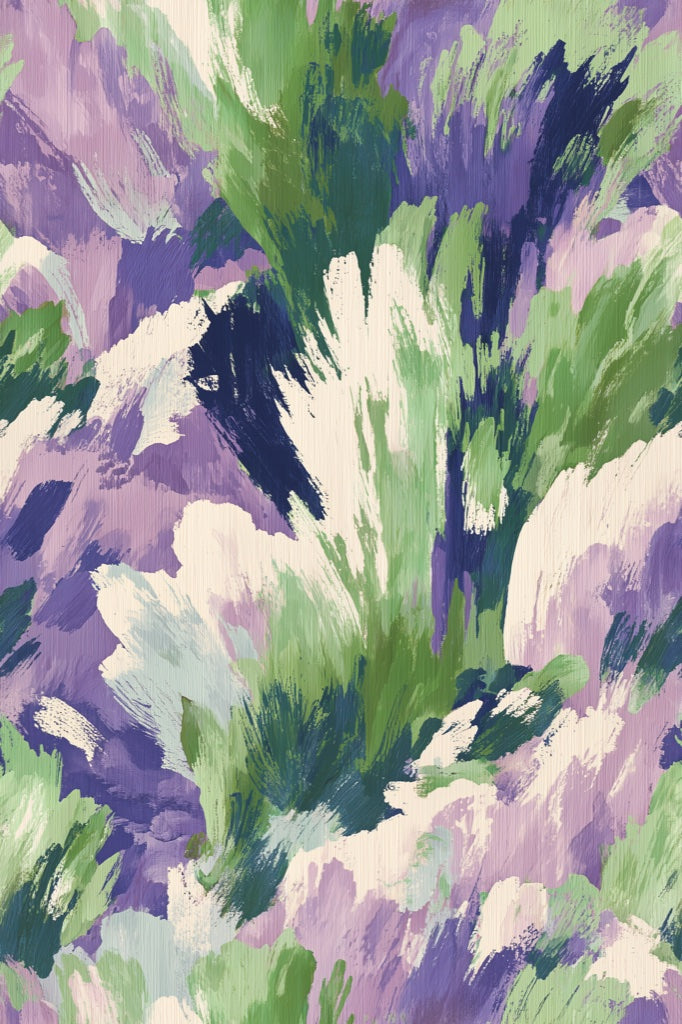 Vibrant Purple and Green Abstract Brushstroke Wallpaper pattern artwork