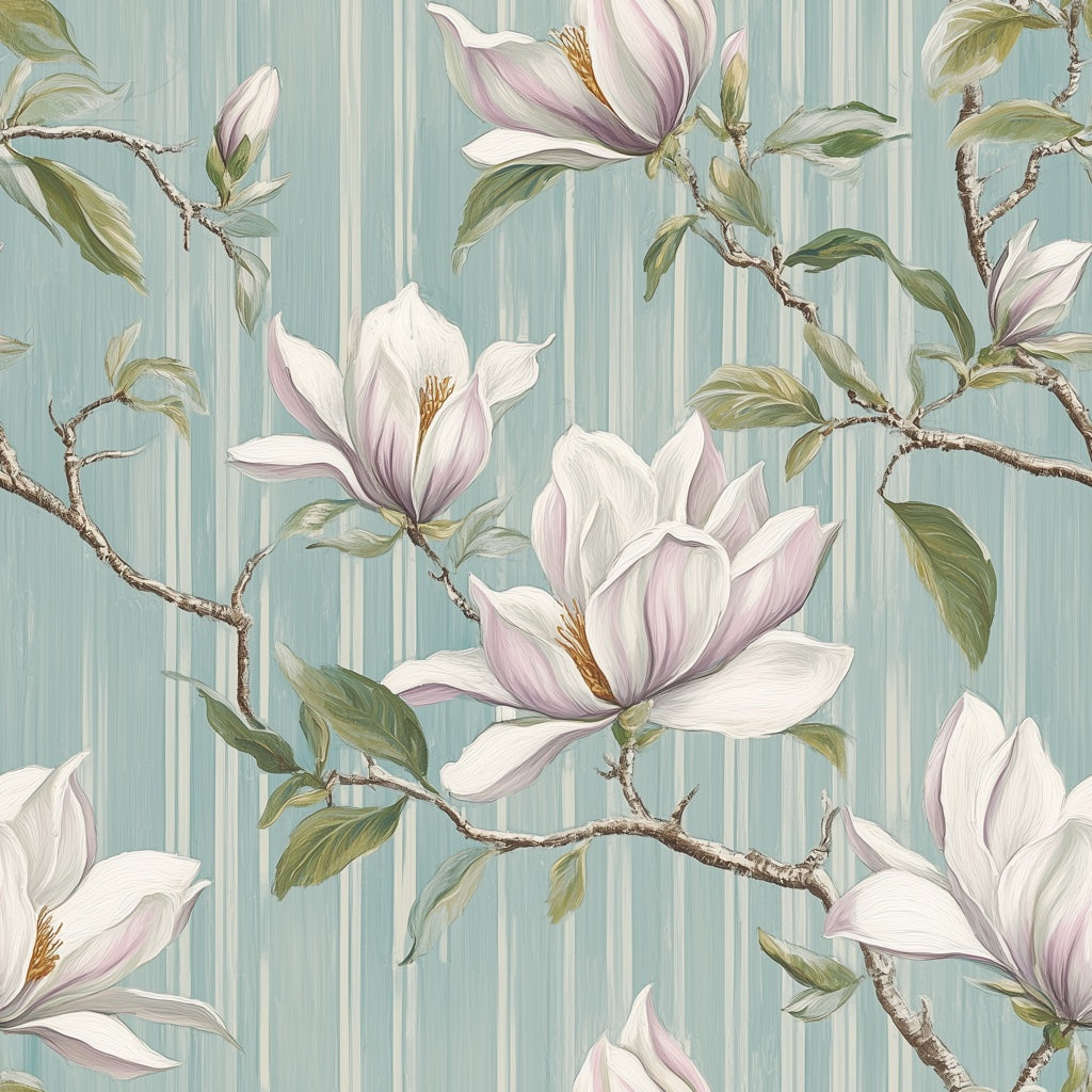 Soft Blue Magnolia Blossom Wallpaper pattern artwork