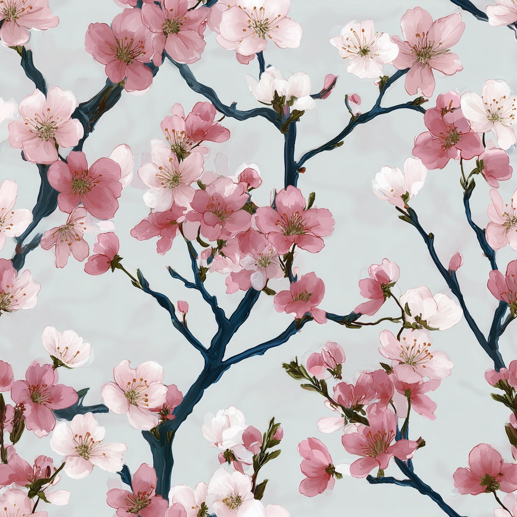 White and Pink Cherry Blossom Floral Wallpaper pattern artwork