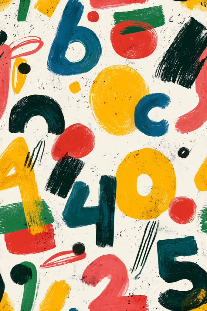 White Multicolor Abstract Numbers Kids Wallpaper pattern artwork