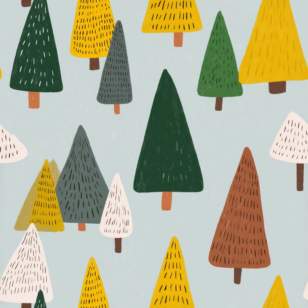 Pastel Blue Multicolor Tree Pattern Wallpaper pattern artwork