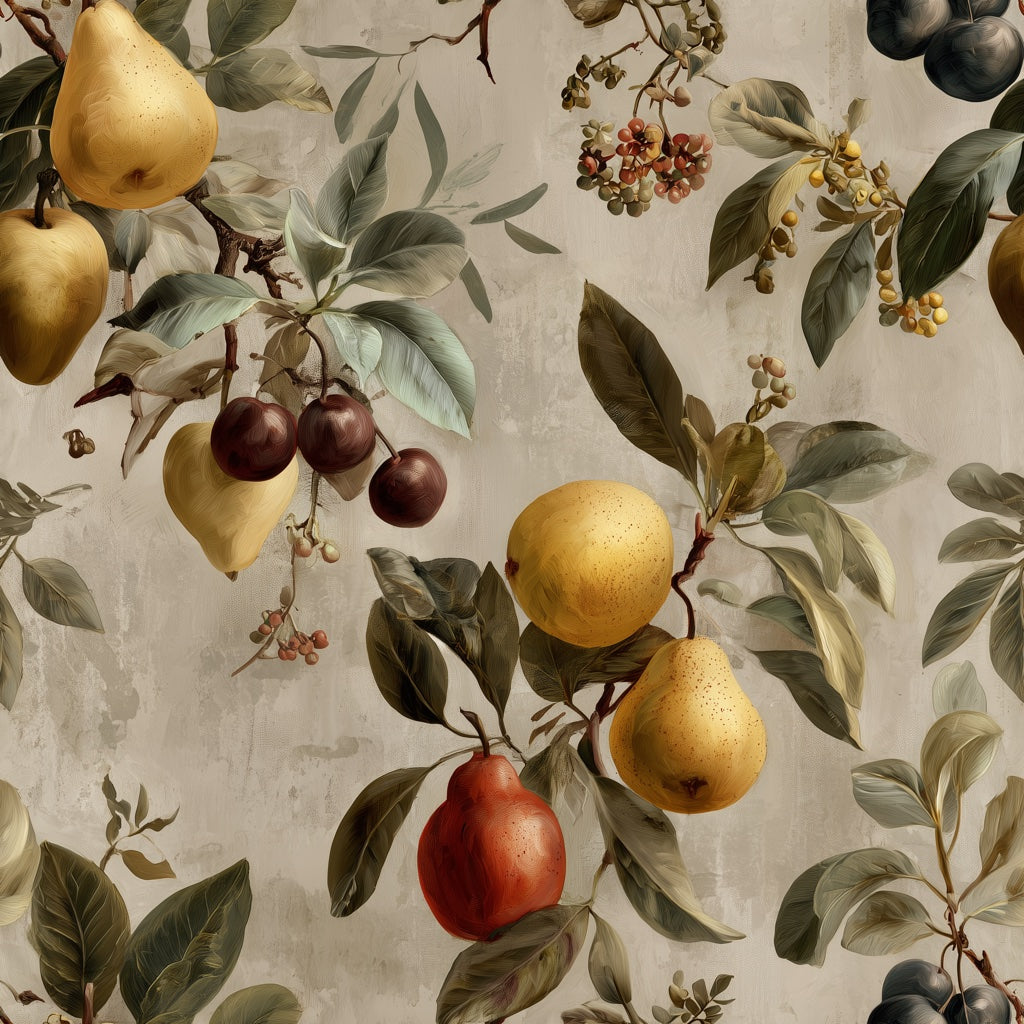 Beige Vintage Fruit Botanical Wallpaper pattern artwork