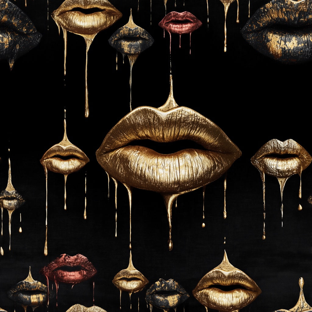 Dramatic Gold Look Lips Abstract Modern Wallpaper pattern artwork