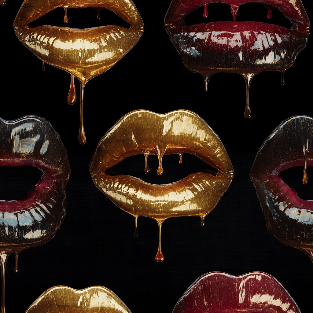 Glamorous Gold Look and Burgundy Lips Pop Art Wallpaper pattern artwork
