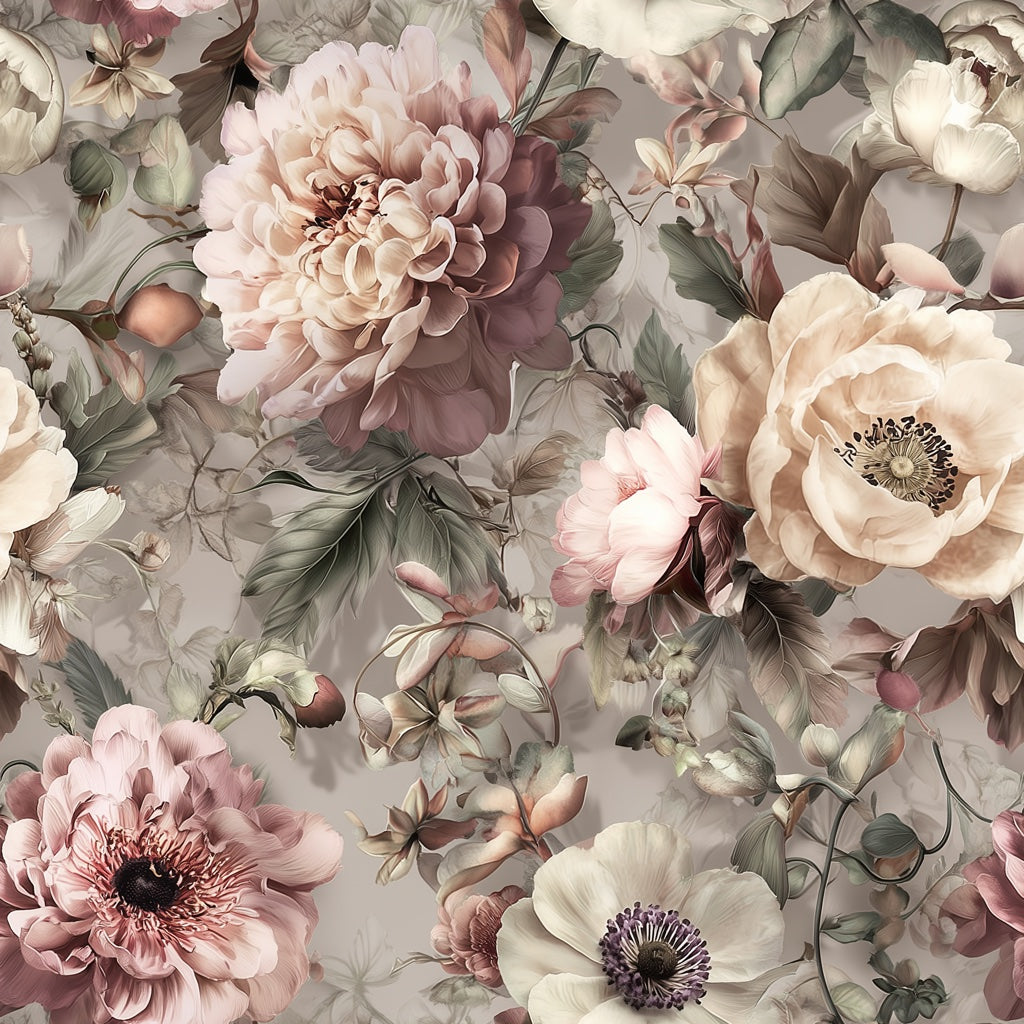 Vintage Blush Pink and Gray Floral Wallpaper pattern artwork