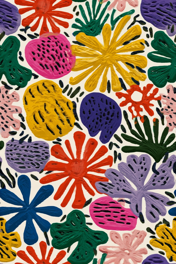 Colorful Abstract Wildflower Kids Wallpaper pattern artwork