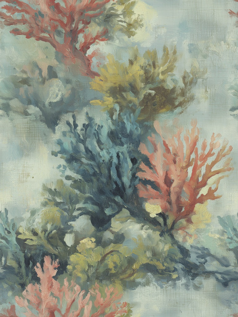 Blue and Green Watercolor Botanical Wallpaper pattern artwork