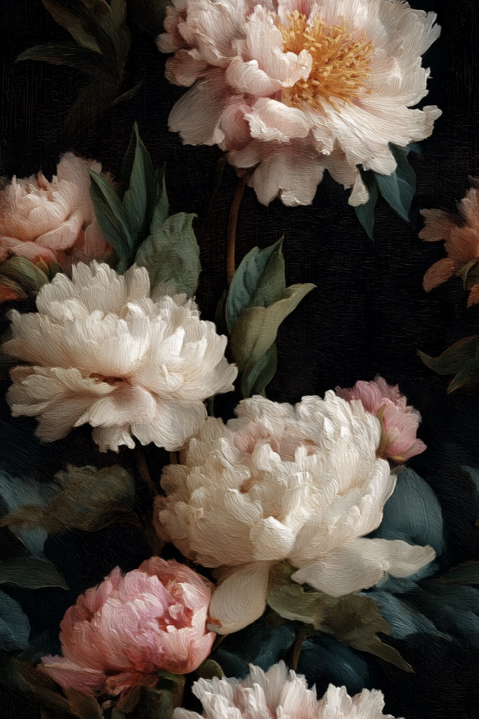 Moody Black Peony Floral Wallpaper pattern artwork