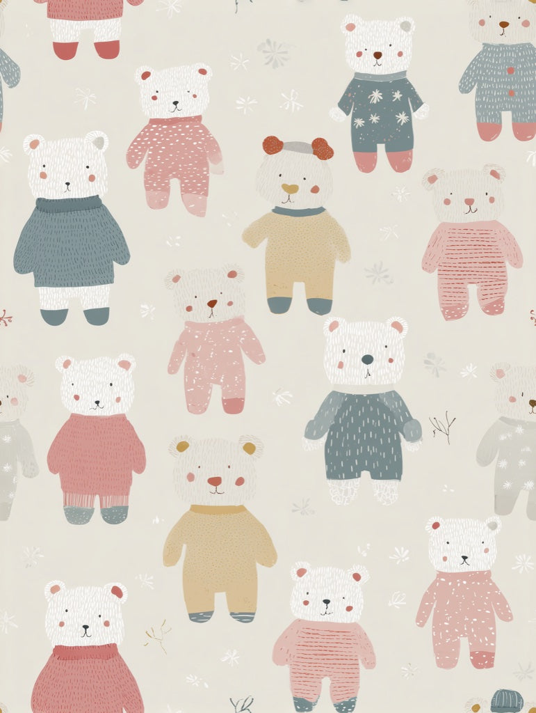 Cream Multicolor Teddy Bear Kids Wallpaper pattern artwork
