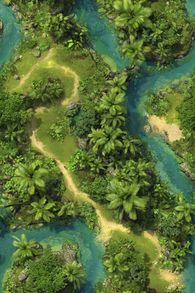 Vibrant Green Jungle River Landscape Wallpaper pattern artwork