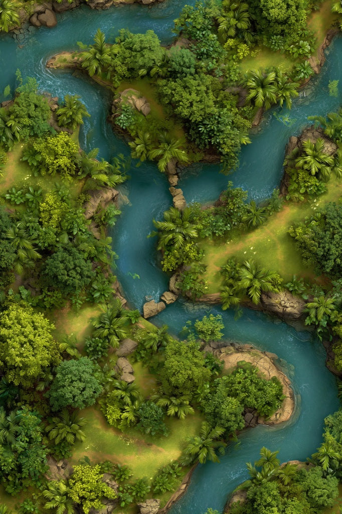 Lush Green Island River Landscape Wallpaper pattern artwork