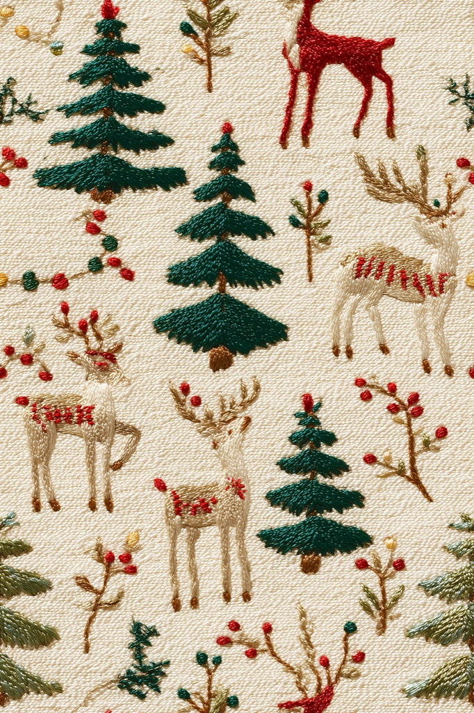 Beige Forest Deer Pattern Wallpaper pattern artwork