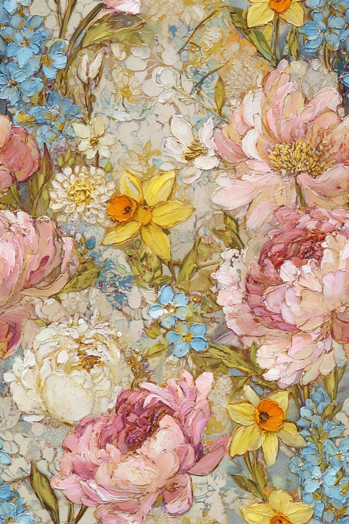 Multicolor Blooming Peonies Large Floral Wallpaper pattern artwork