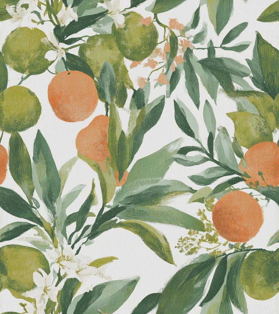 Cream and Green Citrus Botanical Wallpaper pattern artwork