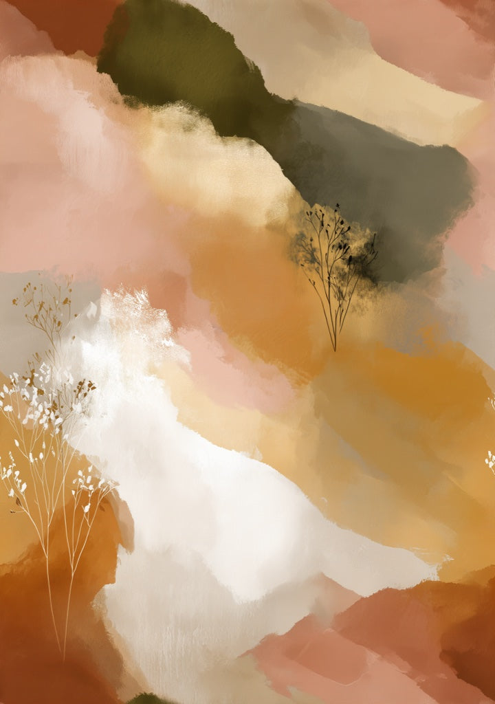 Cream and Olive Abstract Brushstroke Wallpaper pattern artwork