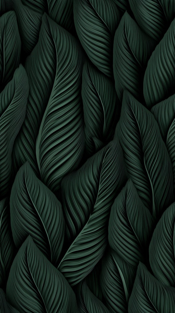 Deep Black and Green Leaf Botanical Wallpaper pattern artwork