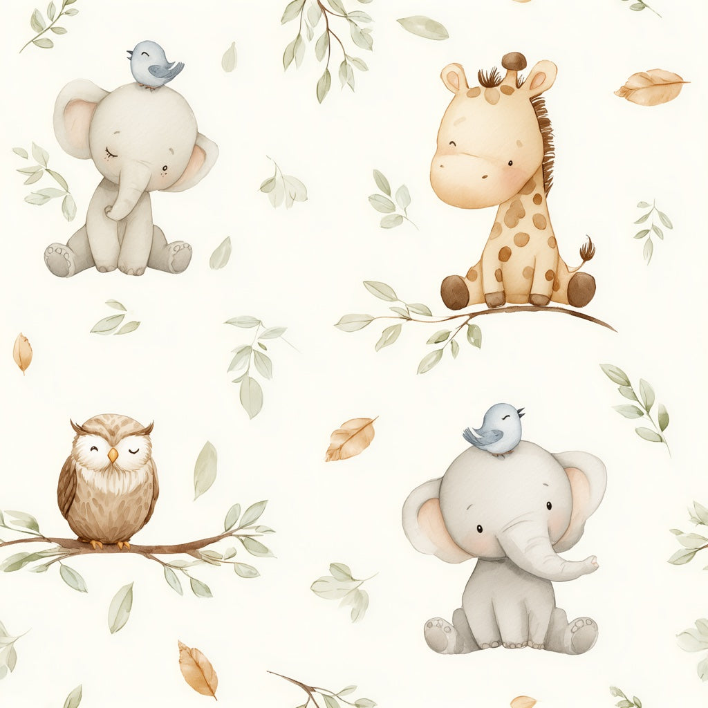 Cream Whimsical Jungle Animal Kids Wallpaper pattern artwork