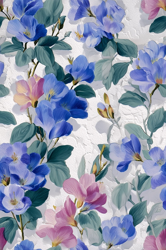 Bright Blue and Pink Large Floral Wallpaper pattern artwork