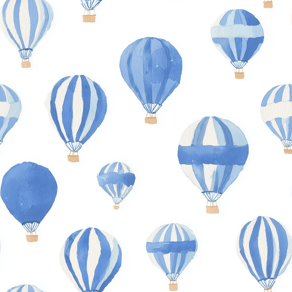 Soft Blue Hot Air Balloon Kids Wallpaper pattern artwork