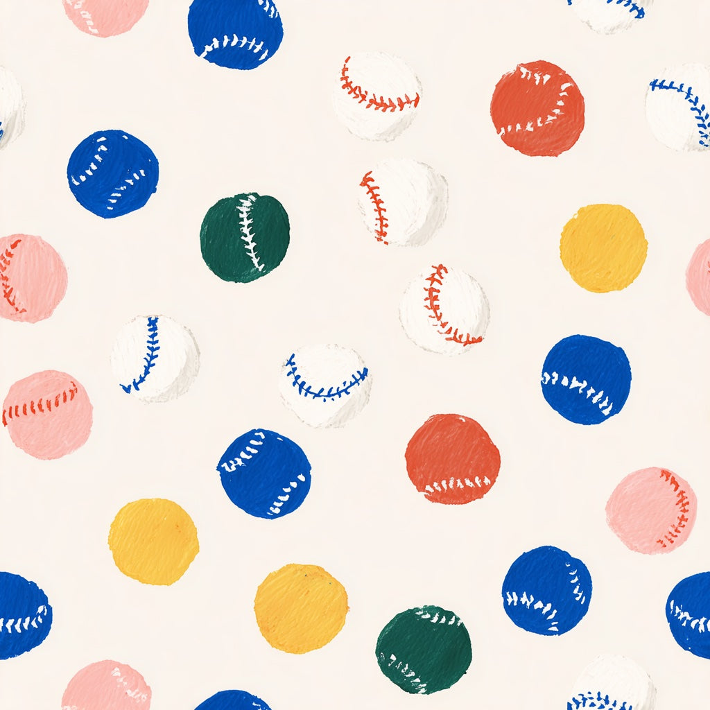 Cream Multicolor Sports Balls Kids Wallpaper pattern artwork