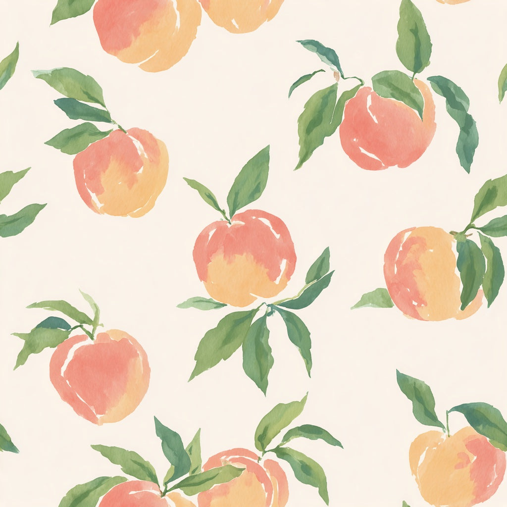 Cream and Orange Watercolor Peach Pattern Wallpaper pattern artwork