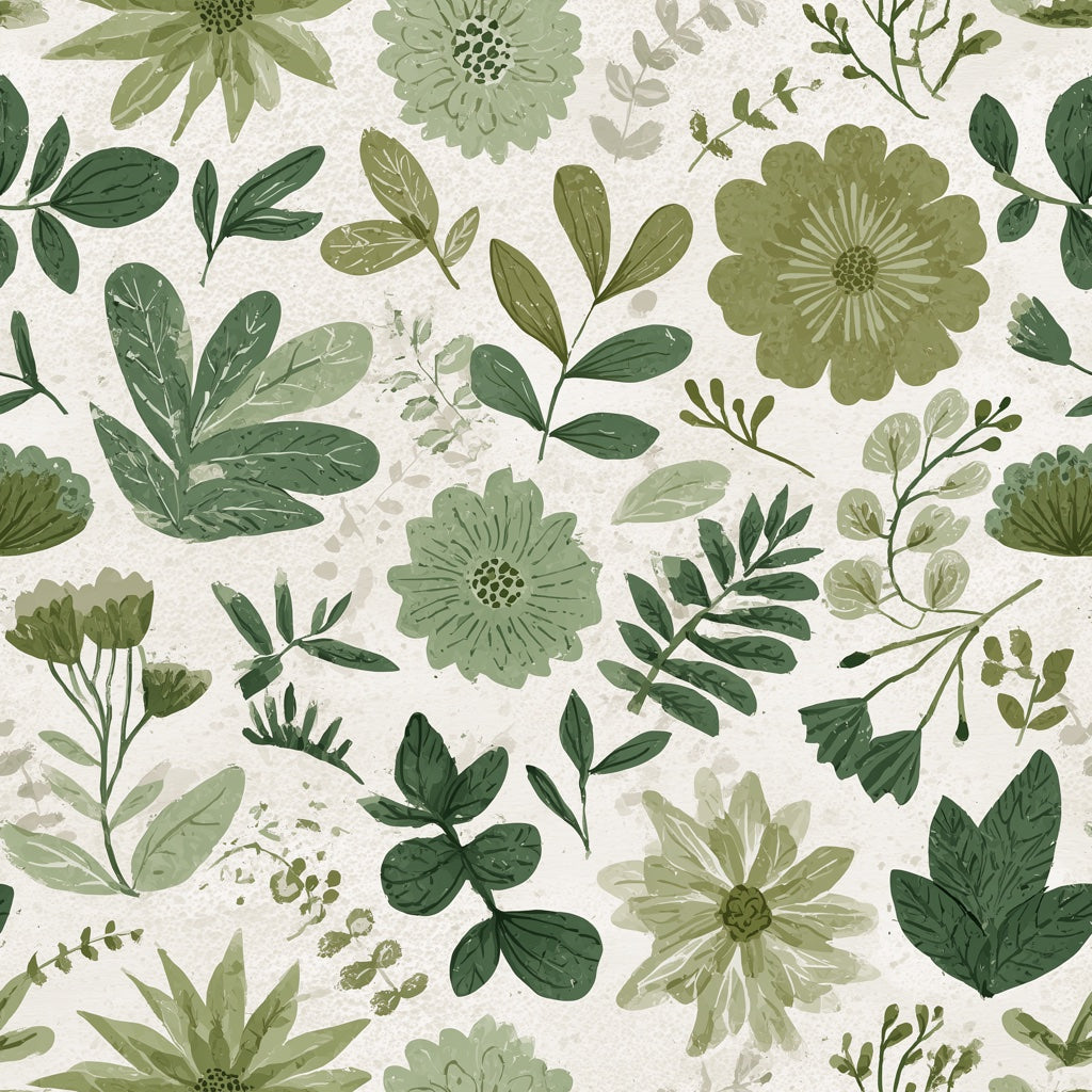 White and Green Botanical Floral Wallpaper pattern artwork