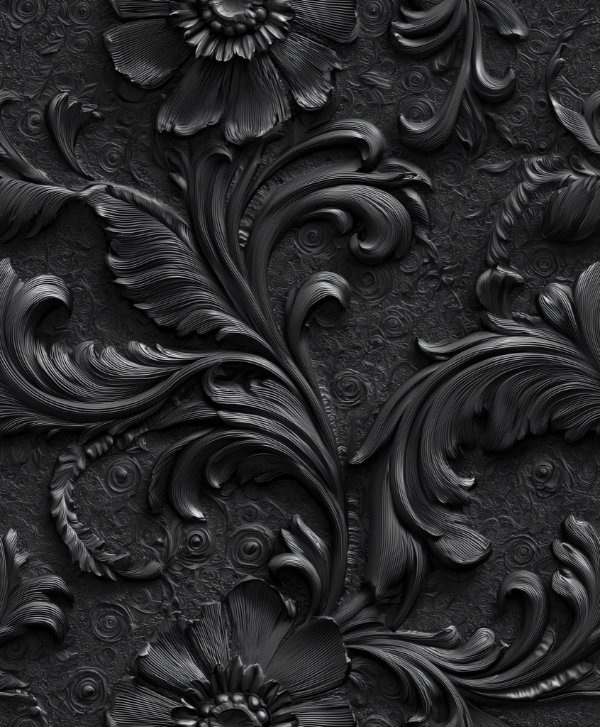 Elegant Black Embossed Floral Art Deco Wallpaper pattern artwork