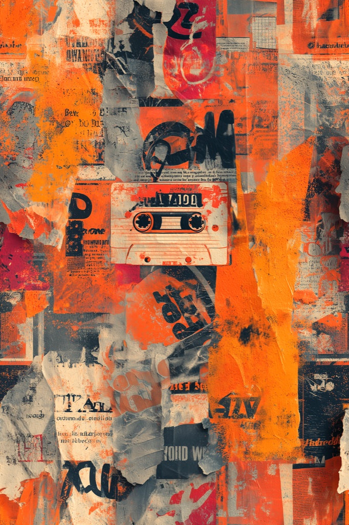 Vibrant Orange and Navy Graffiti Abstract Wallpaper pattern artwork