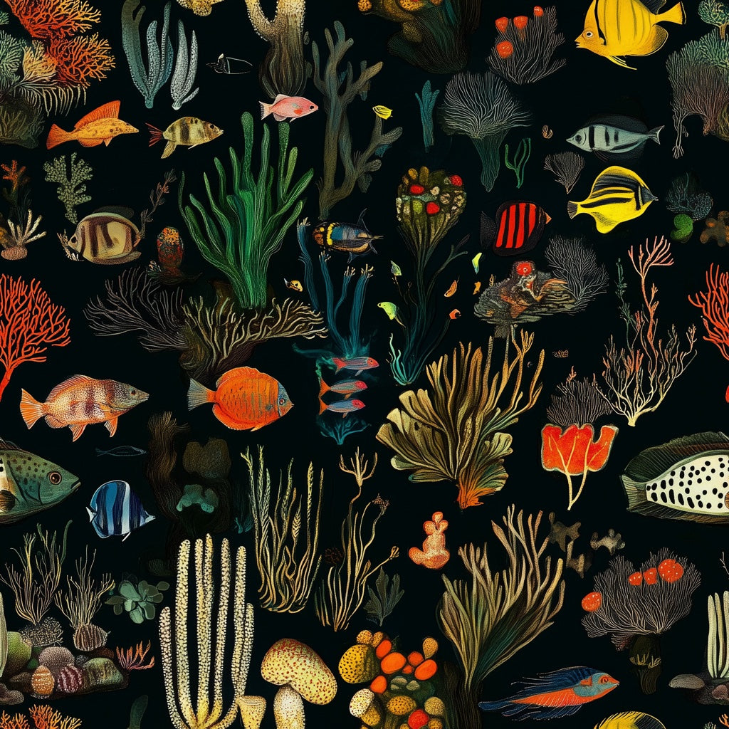 Vibrant Underwater Scene Fish Pattern Wallpaper pattern artwork