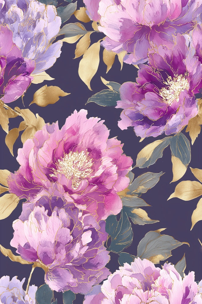Elegant Purple Peony Floral Wallpaper pattern artwork