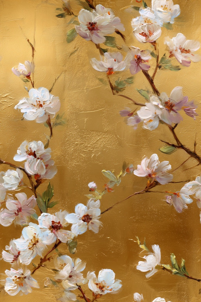 Golden Look Cherry Blossom Vintage Floral Wallpaper pattern artwork