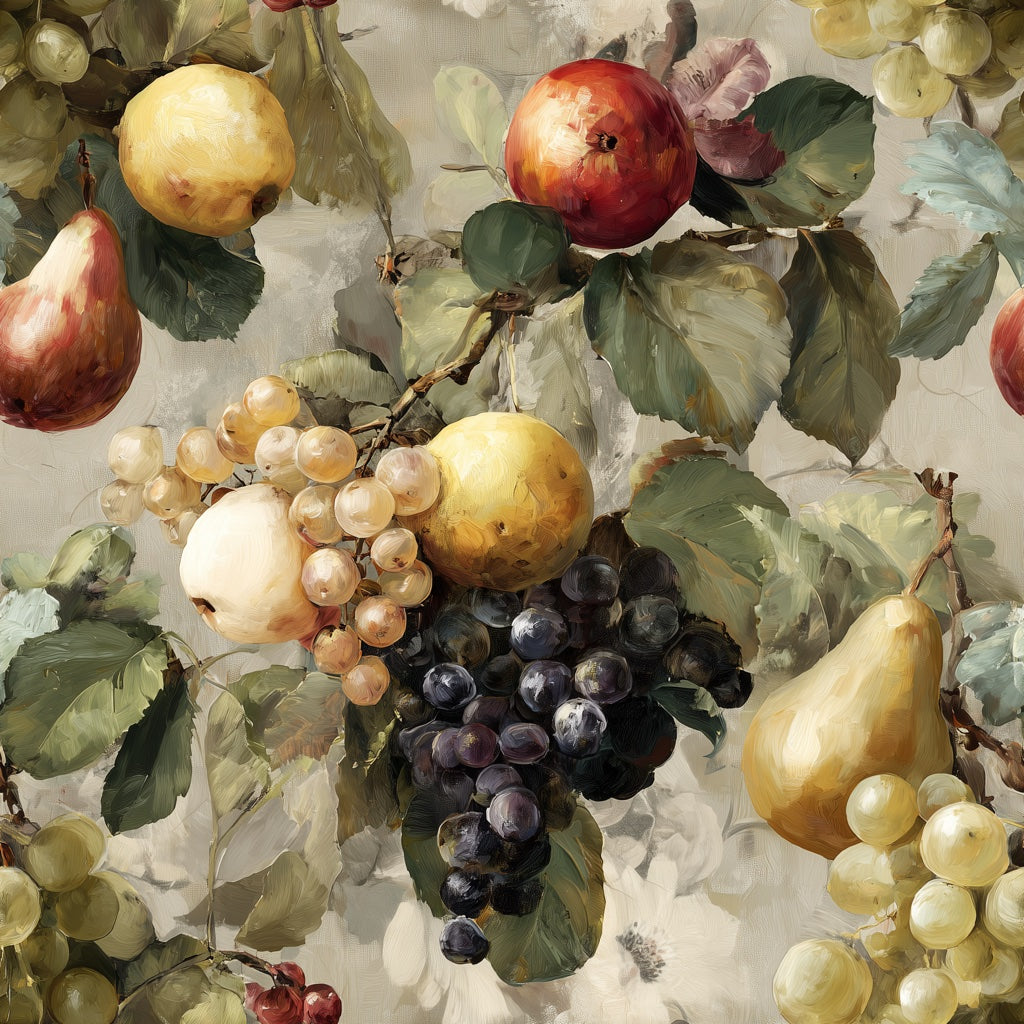 Cream Vintage Fruit and Foliage Wallpaper pattern artwork