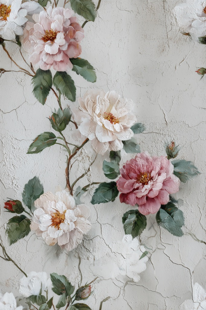 Soft Cream and Pink Rose Wallpaper pattern artwork