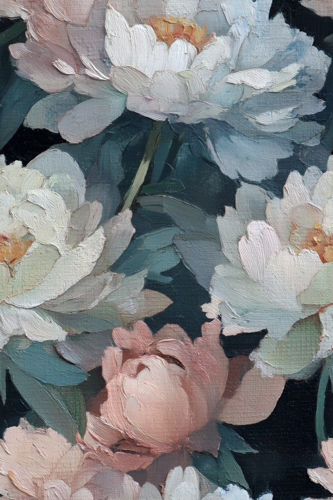 Dark Charcoal Peony Floral Wallpaper pattern artwork