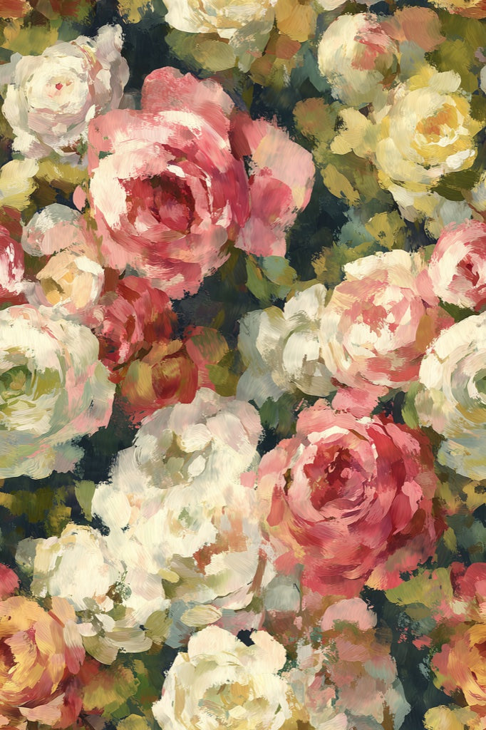 Dark Multicolor Large Rose Floral Wallpaper pattern artwork