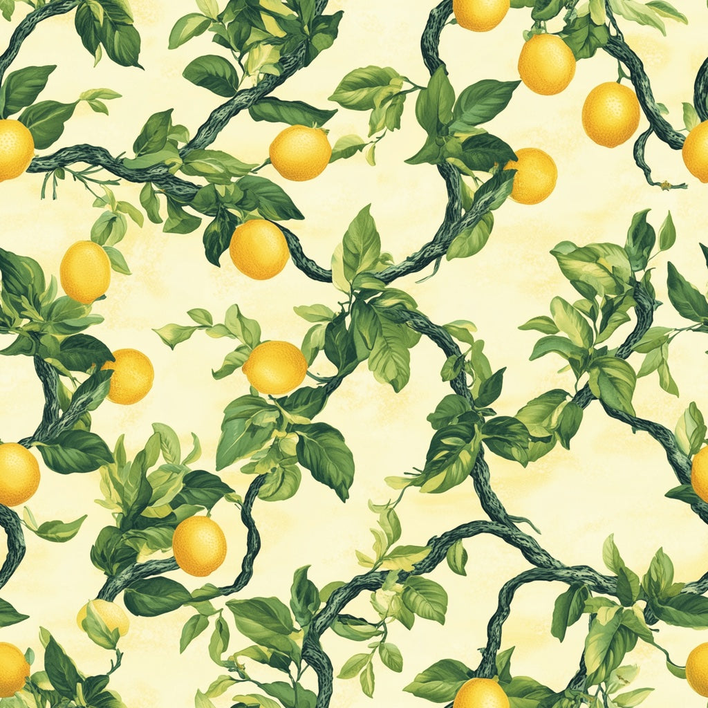 Cream Background Lemon Tree Botanical Wallpaper pattern artwork