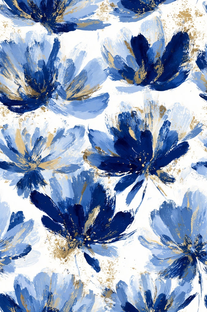 Cobalt Blue Large Flower Floral Wallpaper pattern artwork