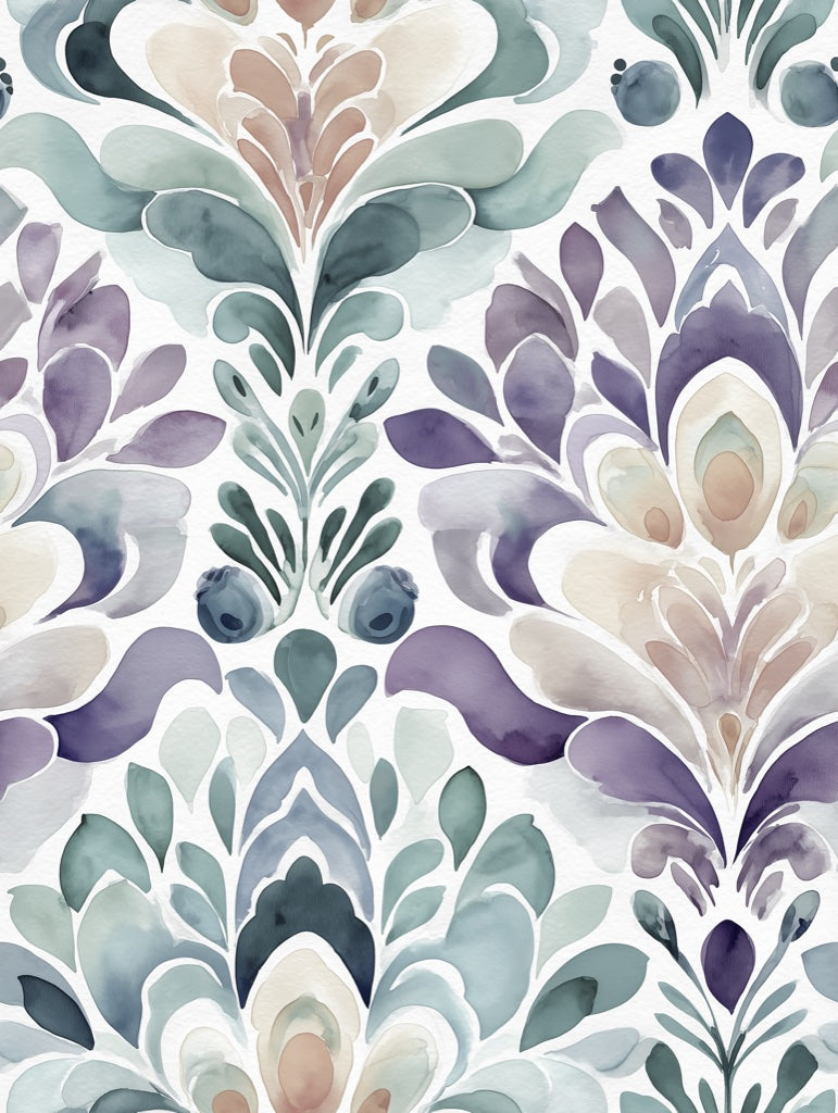 Lavender and Sage Abstract Floral Wallpaper pattern artwork