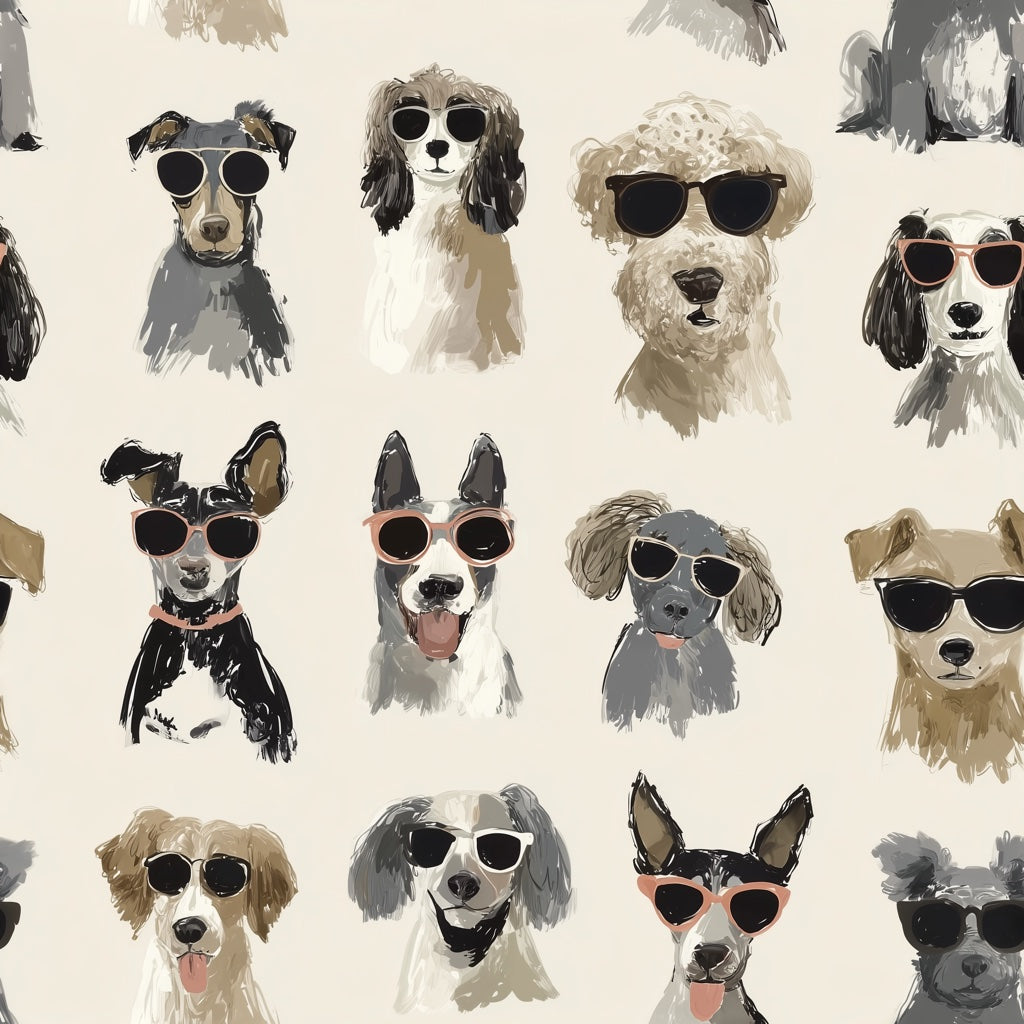 Cream Cool Canine Sunglasses Wallpaper pattern artwork