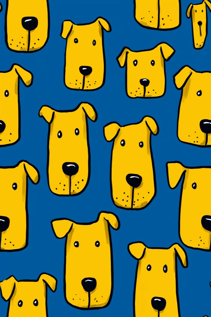 Bright Blue and Yellow Dog Pattern Wallpaper pattern artwork