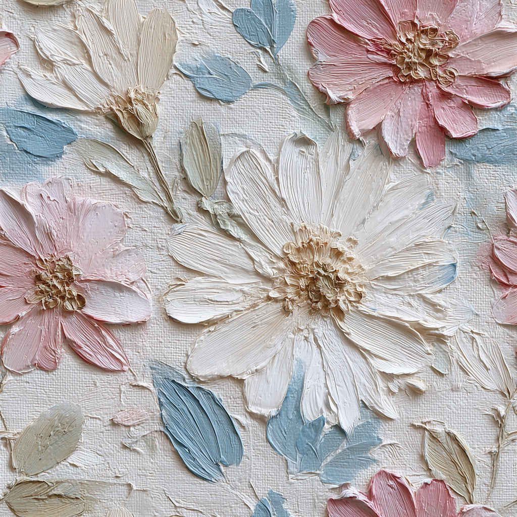 Pastel Pink and White Floral Textured Wallpaper pattern artwork
