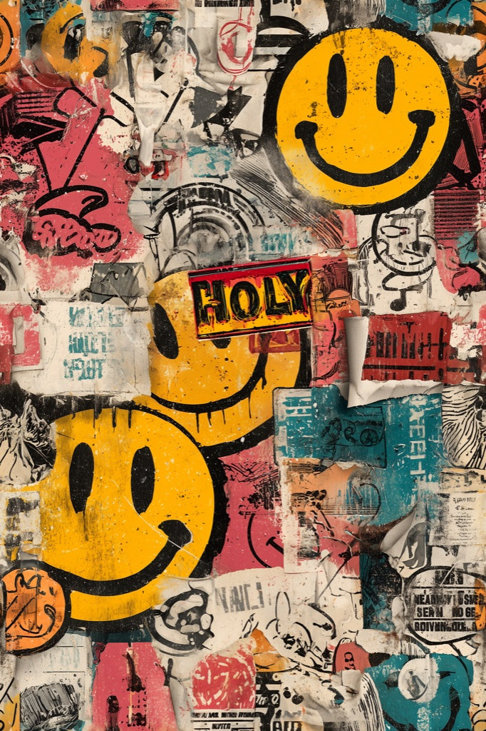 Vibrant Multicolor Graffiti Smiley Wallpaper pattern artwork