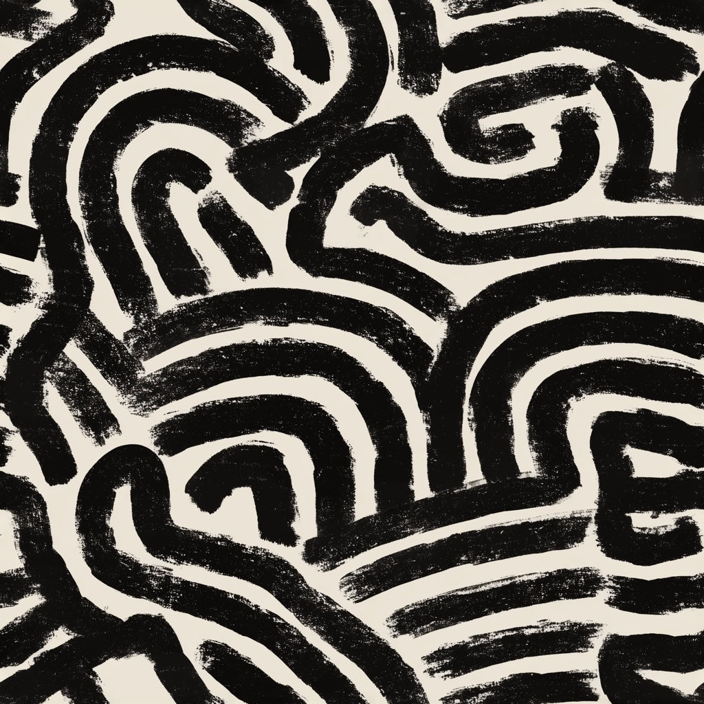 Black and Beige Abstract Maze Pattern Wallpaper pattern artwork