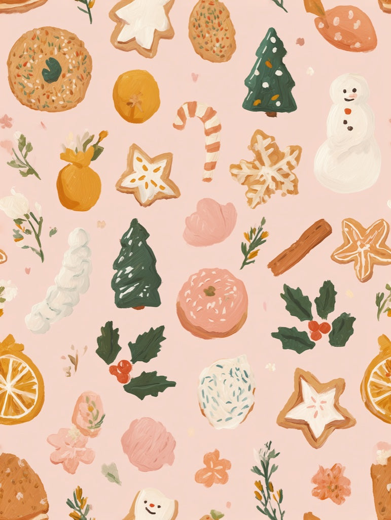 Pastel Pink Festive Treats Kids Wallpaper pattern artwork
