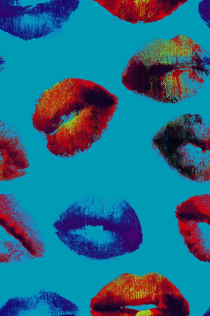 Vibrant Blue Pop-Art Lips Wallpaper pattern artwork