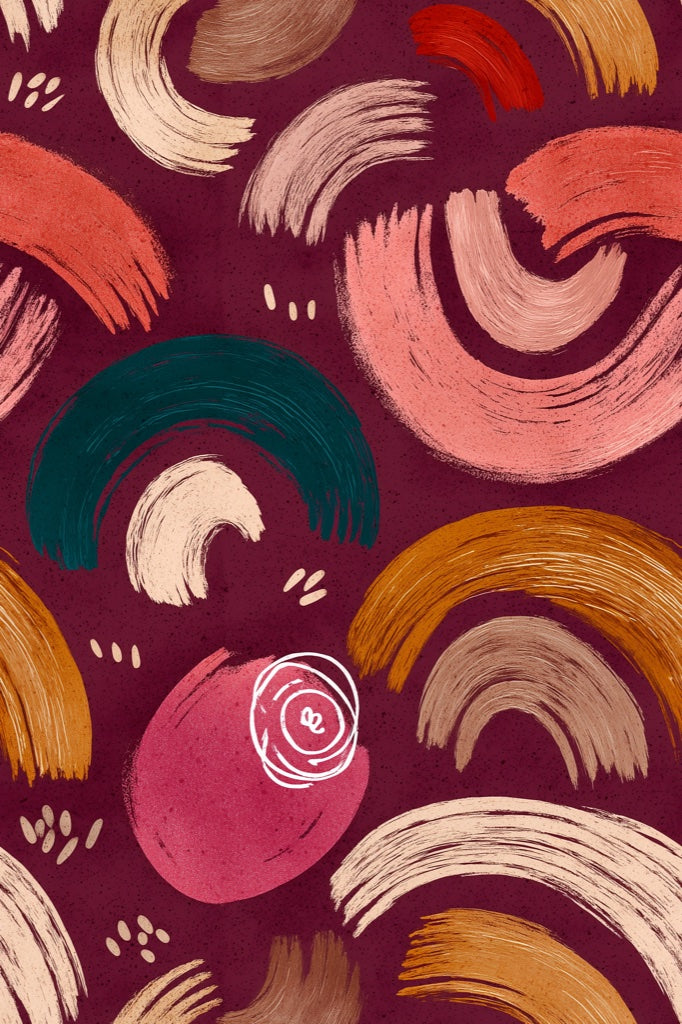 Burgundy and Ochre Abstract Brushstroke Wallpaper pattern artwork