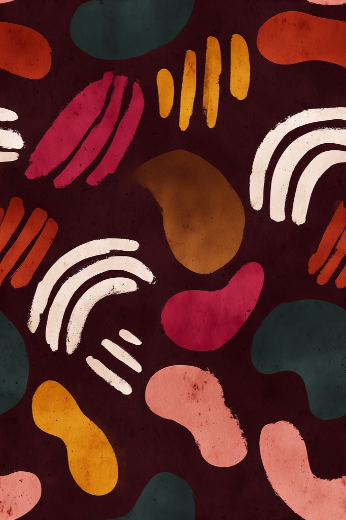 Rich Burgundy Multicolor Abstract Shapes Wallpaper pattern artwork
