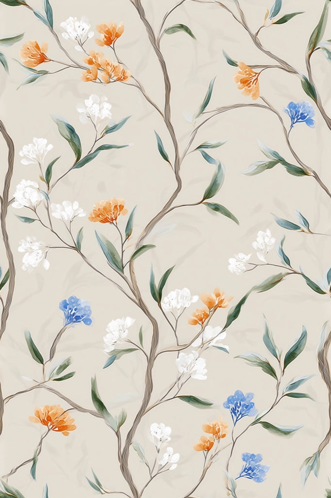 Beige Vintage Floral Branches Wallpaper pattern artwork