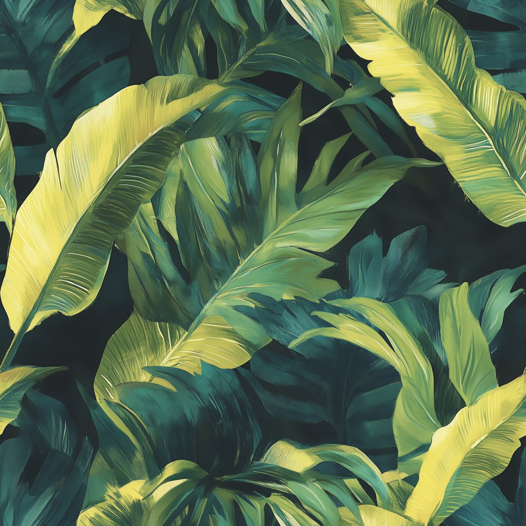 Deep Jungle Green Tropical Leaf Wallpaper pattern artwork